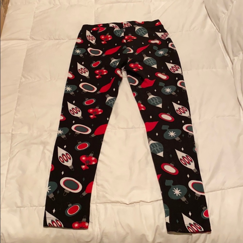 Black Christmas Ornament Fleece Leggings